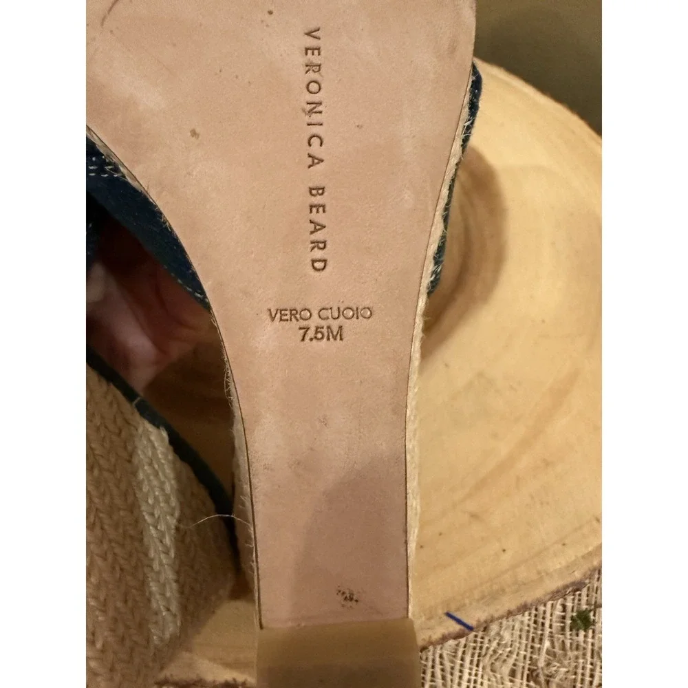 Veronica Beard Edna‎ Denim Wedge Espadrille Open Toe Sandals Size 7.5 New 395$